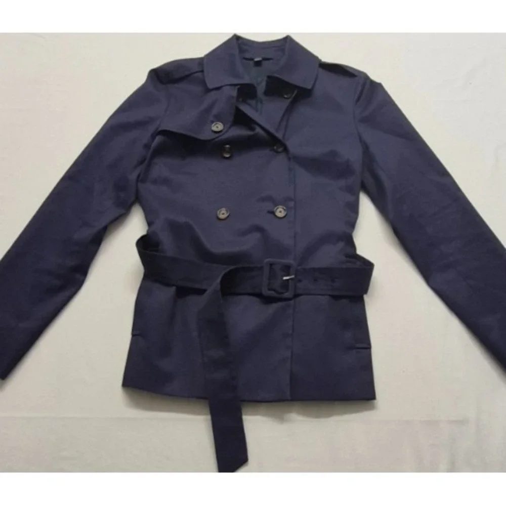 Brooks Brothers 346 women's navy blue trench coat buttons belted stretch sz 4